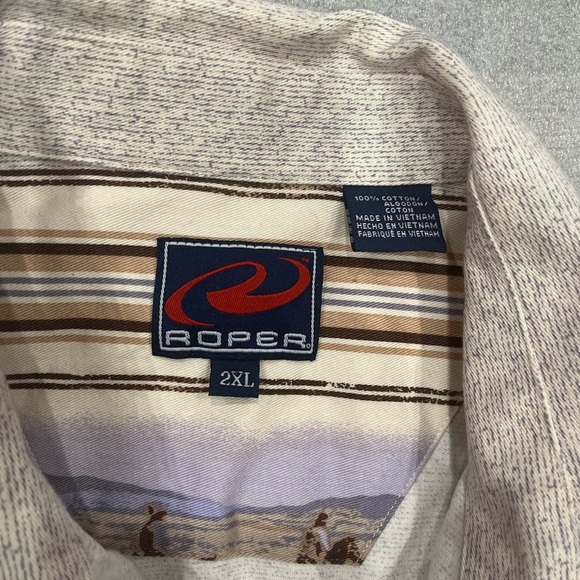 [2XL]Roper Dusty Brown Western Cowboy Graphics Pearl Snap Button Shirt - Picture 3 of 9